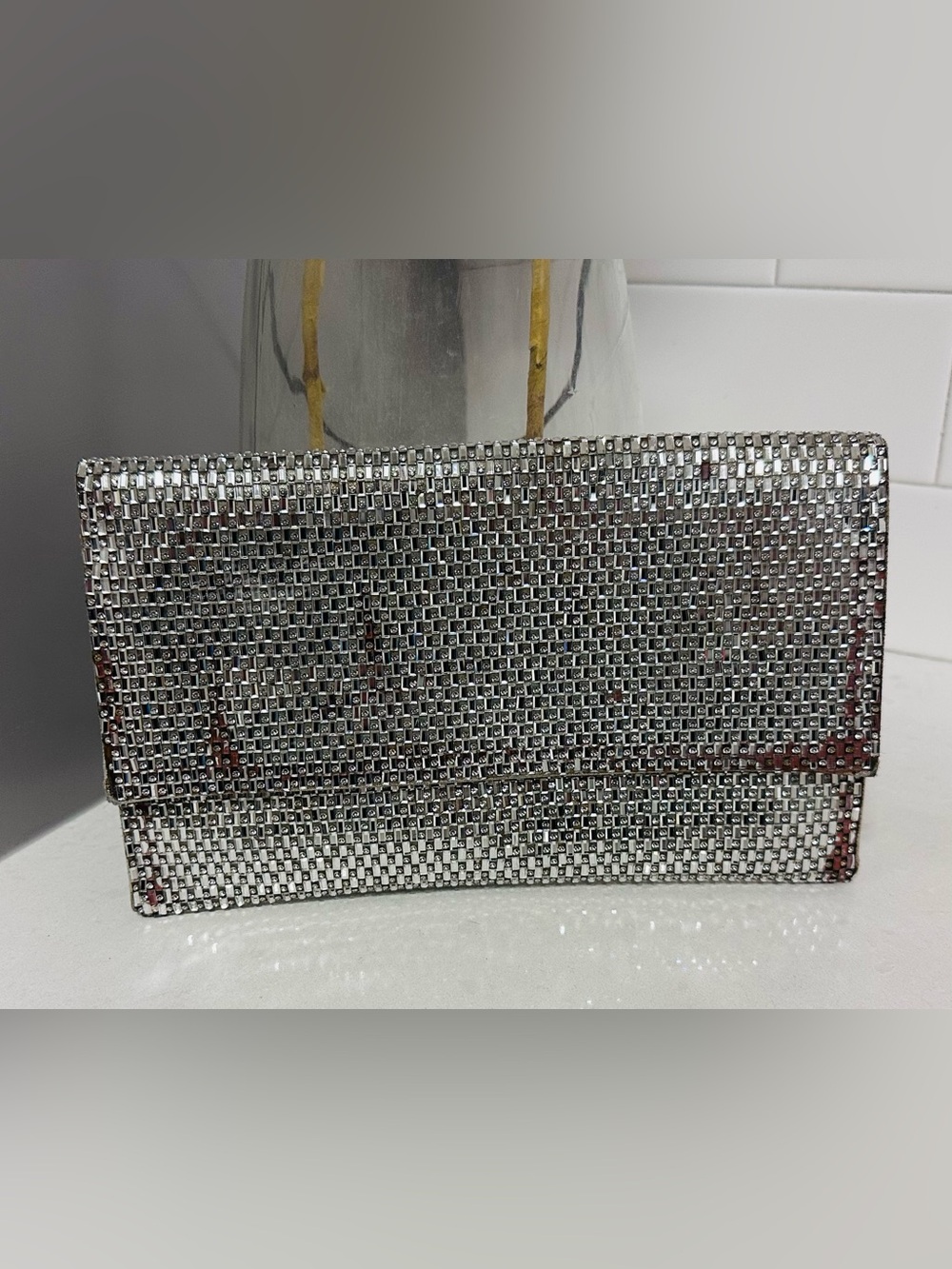 Badgley Mischka Silver Rhinestone Mirror Clutch